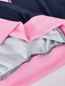 SHEIN ChillGRL Bộ 2 áo hoodie cổ chữ V in chữ và quần túi hộp thường ngày cho bé gái tuổi teen - Màu xanh hải quân - Xem 9