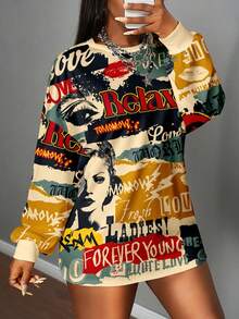 Slaydiva 2025新款休闲卡通图案宽松长袖上衣，秋冬新款 - 彩色 - 查看 3