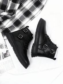 Botas casuales de hombre para otoño invierno ajustables y duraderas,Botas casuales de caña alta para hombres, Botas De Trabajo Multifuncional, Botas negro para hombre, estilo británico, talla grande, de cuero, botas de trabajo casuales, con aumento de altura, adecuadas para todas las estaciones - Negro - Ver 1