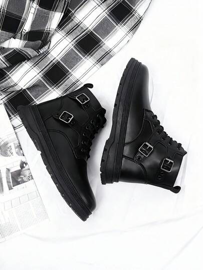 Botas casuales de hombre para otoño invierno ajustables y duraderas,Botas casuales de caña alta para hombres, Botas De Trabajo Multifuncional, Botas negro para hombre, estilo británico, talla grande, de cuero, botas de trabajo casuales, con aumento de altura, adecuadas para todas las estaciones