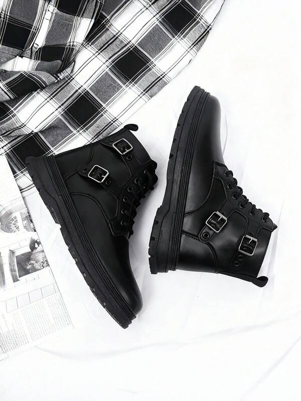 Botas casuales de hombre para otoño invierno ajustables y duraderas,Botas casuales de caña alta para hombres, Botas De Trabajo Multifuncional, Botas negro para hombre, estilo británico, talla grande, de cuero, botas de trabajo casuales, con aumento de altura, adecuadas para todas las estaciones