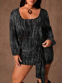 Rustia Plus Size Women's Snake Skin Print Flocked Mesh Dress, Comfortable Casual Sexy Party Dress For Autumn/Winter - Multicolor - View 3