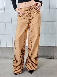 ROMWE J-Fashion Vintage Fashionable Loose Straight Leg Gradient Zebra Print Jeans, Unisex - Multicolor - View 7