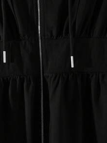 Modelyn Burgundy Slimming Zip-Up Hooded Casual Long Sleeve Jacket & Pants 2 Pieces Set For Women, Autumn/Winter - Black - View 5