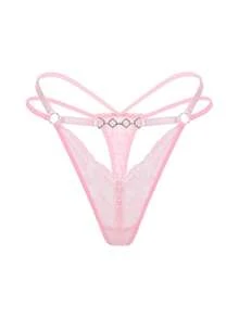 Crystal Vow Delicate Pink Sheer Lace Thongs, Cute Knitted Fabric Panties With Stylish Straps For Women Cute Lingerie Sexy Thong Panties Panties Cute Strappy Panties - Pink - View 1
