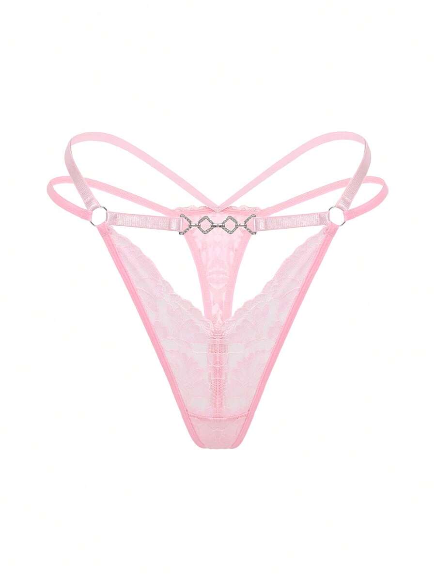 Crystal Vow Delicate Pink Sheer Lace Thongs, Cute Knitted Fabric Panties With Stylish Straps For Women Cute Lingerie Sexy Thong Panties Panties Cute Strappy Panties - Pink - View 1