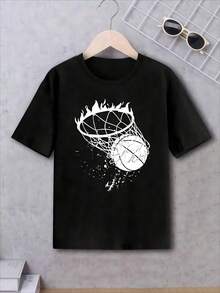 Camisetas de niños camisetas de  con estampado gráfico camisetas de manga corta para niños de 4 a 16 años? Ligera y Cómoda cuello redondo manga corta camiseta deportiva camiseta casual adolescente personalidad para niños y niñas - Negro - Ver 1