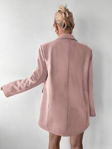 Ritzy Row Jaket Blazer Wanita Kasual Ukuran Besar dengan Bantalan Bahu, Panjang Sedang, Kancing Ganda - Berwarna merah muda - View 2