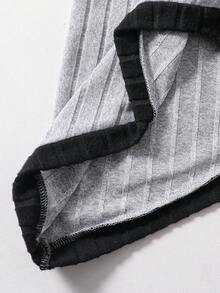 SHEIN Tween Girls' Black & Apricot Color Block Asymmetrical Hem Round Neck Casual 2-Piece Set - Grey - View 7