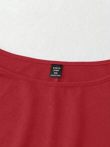 SHEIN LUNE Women's Plus Size Casual Solid Color Crew Neck Long Sleeve Knit T-Shirt, Autumn/Winter - Red - View 3