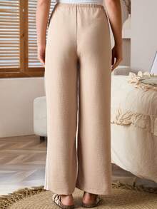 SHEIN Maternity Casual Commuting Sports Style Adjustable Waist Contrast Striped Side Split Hem Loose Wide Leg Pants Lingerie Lingerie Set Underwear Women Pajama Pajama Dress Loungewear Nightgown Robe Sleepwear Sleepwear Set Tank Top With Bra Loungewear Women Knit Pants Sweatpants Women Sleepwear Women Casual Pants Women - Apricot - View 2