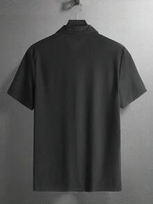 Manfinity Homme 男士休闲通勤纯色纽扣 Polo 衫 - 灰色 - 查看 2