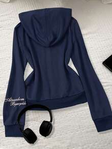 Glimmora Women's Casual Street Style Hooded Sweatshirt - Navy Blue - View 2