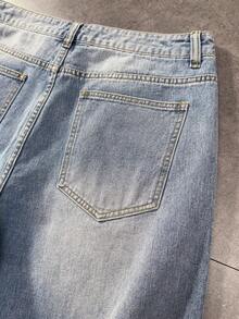 ROMWE MEN 男士水钻装饰贴袋休闲牛仔短裤 - 藍色 - 查看 5