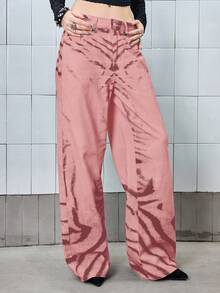 ROMWE J-Fashion Celana Jeans Model Lurus Longgar Bergaya Vintage dengan Motif Zebra Gradien, Unisex - MultiWarna - View 5