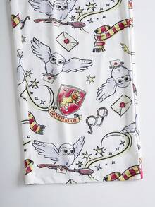 HARRY POTTER X SHEIN Women's Comfortable Owl Print Cami Top And Pants Pajama Set, Summer