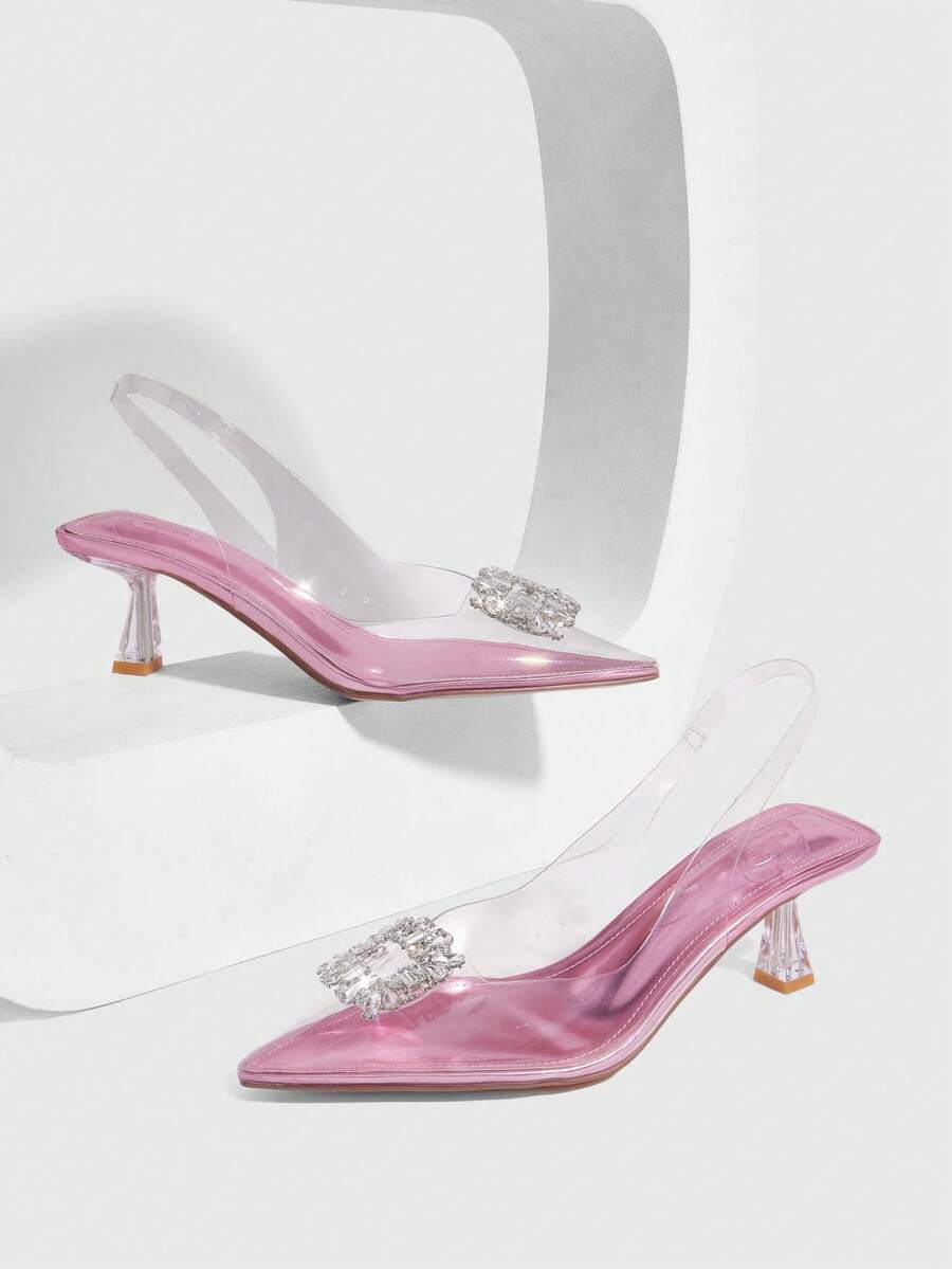 CUCCOO SZL Giày cao gót đi làm thanh lịch dành cho nữ có trang trí đá giả kim cương - Màu tím hoa cà - Xem 1