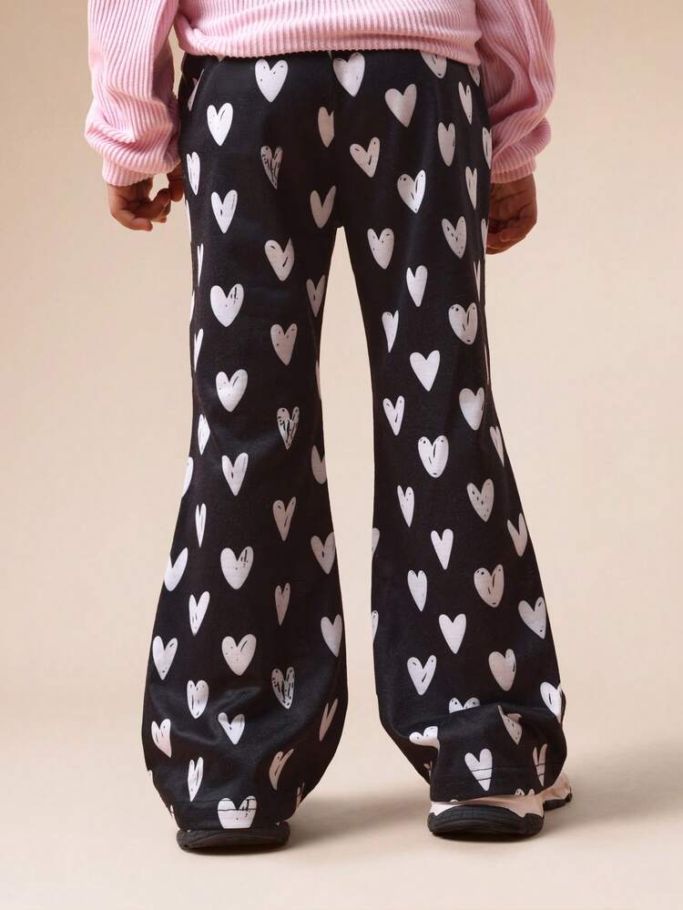 Heart Print Palazzo Pants With Wide Leg