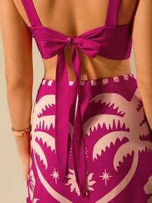 CAJUNI 2 bộ đồ ngủ in hình cây dừa và mặt trời cho kỳ nghỉ hè dành cho nữ và chân váy maxi bó sát, phong cách nhiệt đới Boho - Màu Hồng Tươi - Xem 5