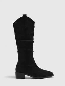 CUCCOO BIZCHIC 女士时尚百搭通勤尖头粗跟过膝长靴 - 黑色 - 查看 2