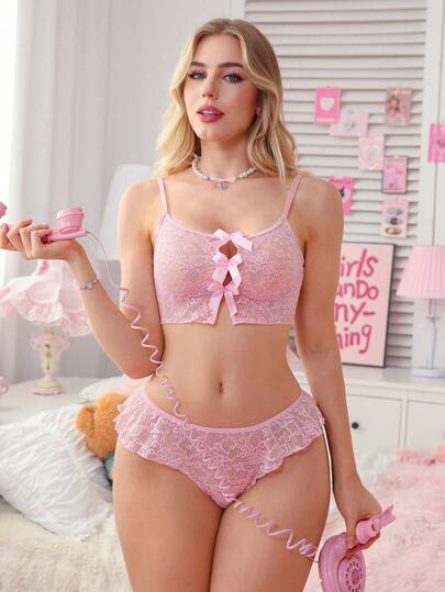 PetitDoll 情人节蕾丝女士内衣套装（2件套，无钢圈，丁字裤）
