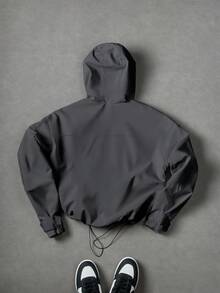 PAVTROS 男士休闲黑色夹克 男士科技风雨衣 Y2K风格夹克 男士防风夹克 科技风夹克，防风衣/户外防风衣，派克大衣，宽松款，冬季夹克，街头服饰 - 深灰色 - 查看 2
