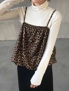 FRIFUL 女士豹纹休闲百搭时尚吊带背心 - 棕色 - 查看 5