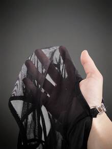 SHEIN ICON 性感修身网纱露背深V领高开衩连体衣（女款） - 黑色 - 查看 10