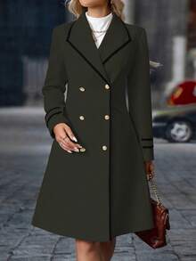 SHEIN Clasi 女士时尚优雅双排扣口袋大衣 - 軍綠色 - 查看 6