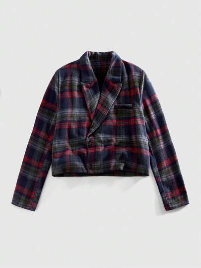 Street Life Blazer court à manches courtes à carreaux pour hommes