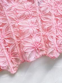 Soleia Áo nịt ngực corset hai lớp hở vai gợi cảm, ren ôm sát, thêu khoét lỗ, thích hợp cho buổi tối, khách dự tiệc cưới, mùa thu - Màu be - Xem 6