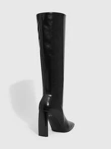CUCCOO SZL Women's Square Toe Fashion Daily Wear Versatile High Heel Over-The-Knee Boots For Christmas - Black - View 3
