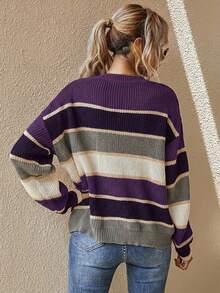 EMERY ROSE 女士最新款时尚舒适圣诞撞色套头毛衣 - 紫色 - 查看 2