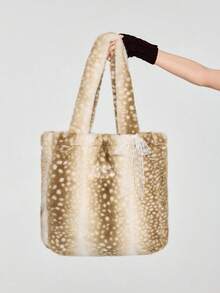 ROMWE Fairycore 1 Túi đeo vai cỡ lớn bằng vải nhung hươu chất lượng cao dành cho nữ kèm nơ - màu nâu - Xem 3