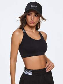 Eassivo Eassivo 女士交叉肩带无缝舒适运动文胸 - 黑色 - 查看 7