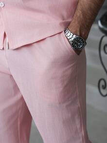 Manfinity CasualCool Men's Turndown Collar Single-Breasted Short Sleeve Shirt And Pants Casual Commuter Suit - Multicolor - View 7