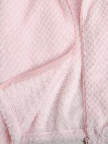 SHEIN Tween Girls' Casual Reversible Thermal Lined Thick Cute 3D Ear Hooded Short Teddy Jacket Coat, Autumn/Winter, Girl Plush Sweater, Hooded Pink Outerwear, Pink Plush Jacket, Girls Zip Up Hoodie, Tween Plush Jacket, Girls Sweater Jacket, Hooded Zipper Outerwear - Baby Pink - View 3