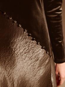 MOTF PREMIUM VELVET & SATIN PATCHWORK HIGH SPLIT HEM DRESS