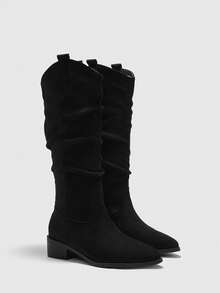 CUCCOO BIZCHIC 女士时尚百搭通勤尖头粗跟过膝长靴 - 黑色 - 查看 7