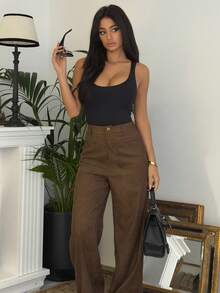 Ronhire High Waisted Straight-Leg Pants - Brown - View 4