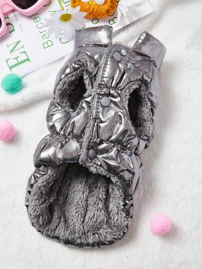 PETSIN 1 pieza Chaqueta de mascota de 3 capas gruesa y cálida de color plata, adecuada para perros pequeños y medianos, de estilo casual para otoño e invierno