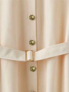GlowEve CURVE Plus Size Apricot Minimalist Dress With Waist Belt - Apricot - View 3