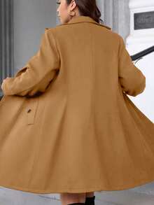 SHEIN Clasi 大码纯色简约日常保暖长袖外套 - 卡其色 - 查看 10