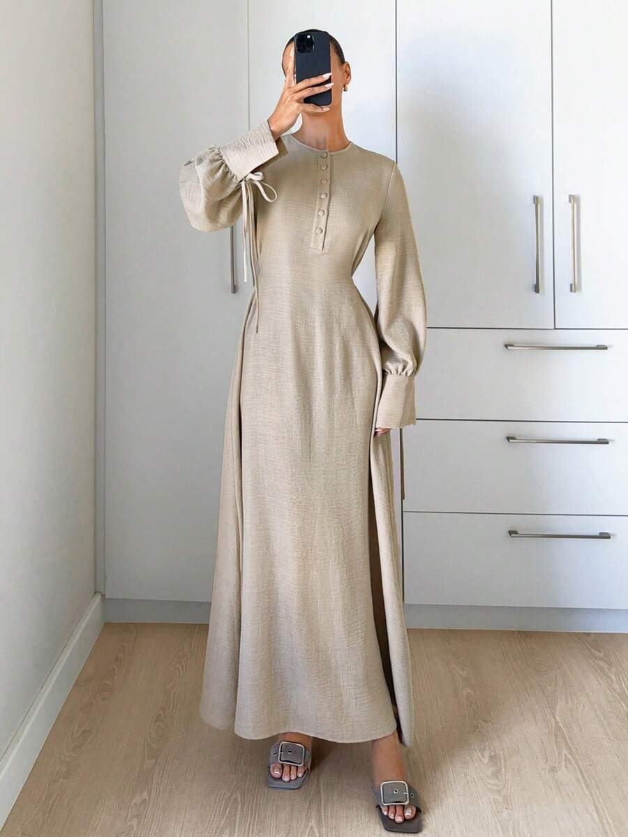 Siren Gaze Vestido largo de línea A con cintura ceñida para mujer, nueva llegada para el otoño - Albaricoque - Ver 1