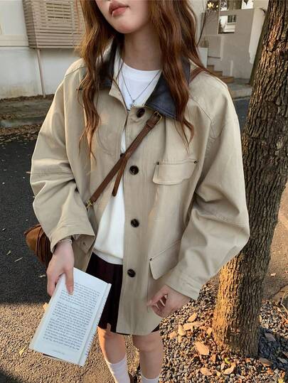 K-Vae 女士撞色翻领单排扣时尚百搭秋冬风衣