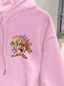 Looney Tunes X Manfinity Manfinity Joysei Áo nỉ có mũ in họa tiết hoạt hình thường ngày cho nam, Thu/Đông - Đỏ - Xem 4