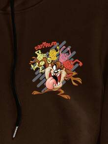 Looney Tunes X Manfinity Manfinity Joysei Sweat-shirt à capuche à cordon de serrage pour hommes, motif de bande dessinée, poche, polyvalent, manches longues, automne/hiver - Marron - Voir 3