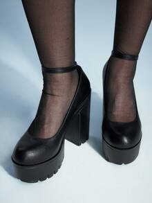 Sugerpunk Zapatos de tacón con plataforma versátiles y impermeables para uso diario de mujer - Negro - Ver 3