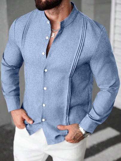 Manfinity CasualCool Camisa de manga larga minimalista y casual de unicolor para hombre