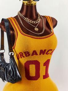 Amplova Váy ôm sát mini họa tiết số màu tương phản, cổ tròn, trang phục thường ngày dạo phố - Nhiều màu - Xem 5